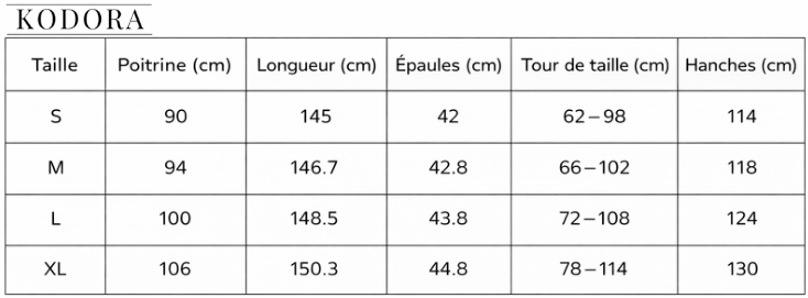 Tableau des tailles - Tailles FR avec mesures détaillées